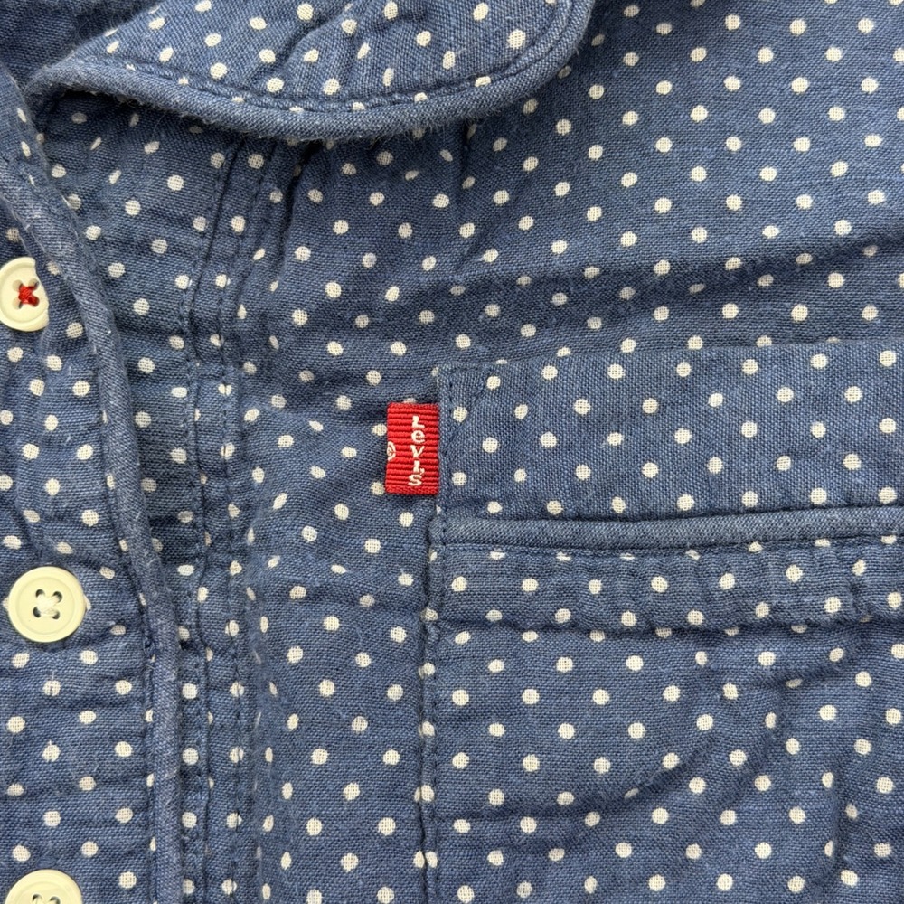 Levis Polka Dot Shirt Dress Sz M Long Sleeve Pajama Lounge w/ Pockets - Picture 5 of 10